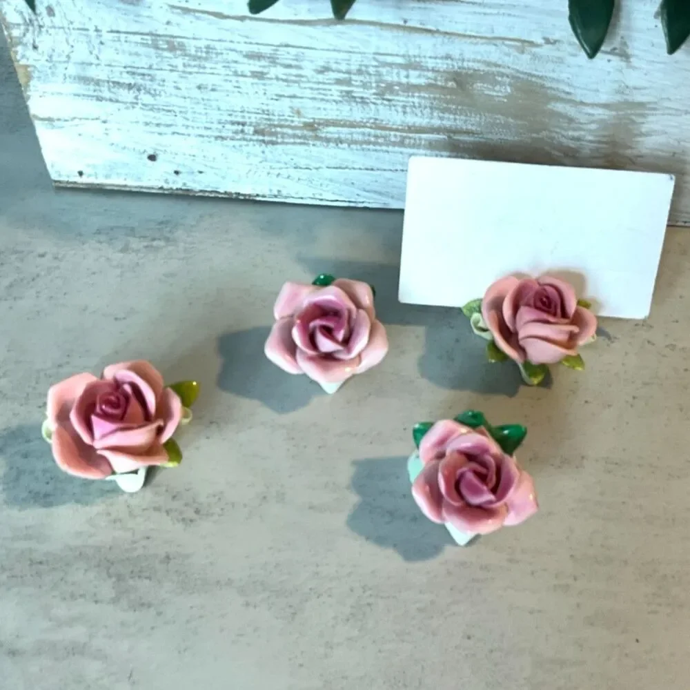 4 beautiful pink roses AK Kaiser Handarbeit Pink porcelain roses set of 4